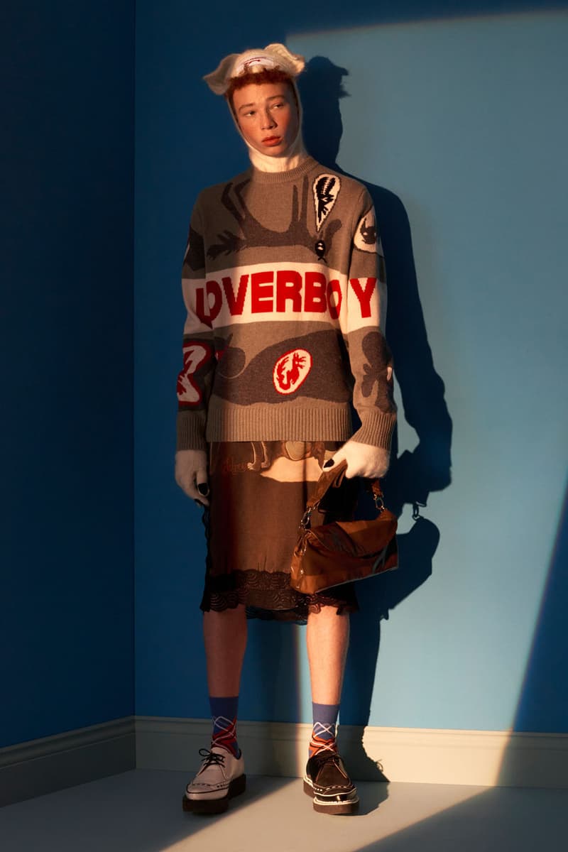 charles jeffrey loverboy autumn winter 2023 milan fashion week the engine room jackets skirts kilts dresses sweaters beanies balaclavas
