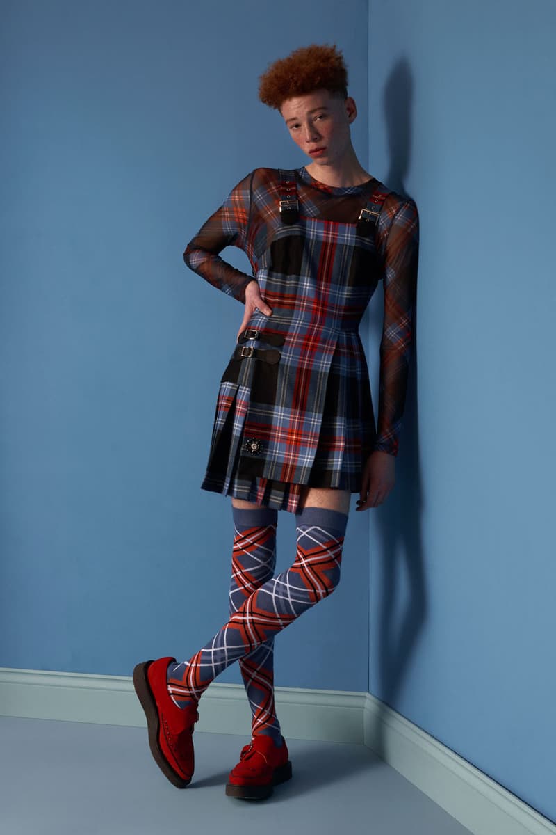 charles jeffrey loverboy autumn winter 2023 milan fashion week the engine room jackets skirts kilts dresses sweaters beanies balaclavas