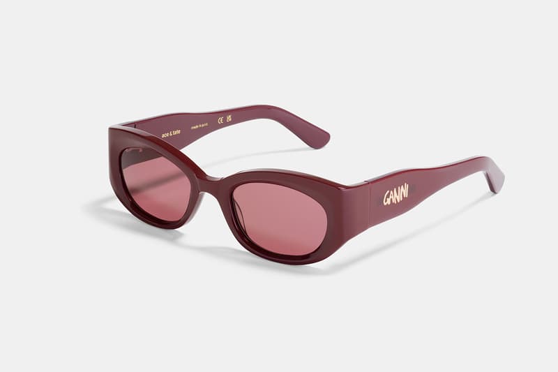 ganni ace tate sunglasses pink burgundy green brown frames