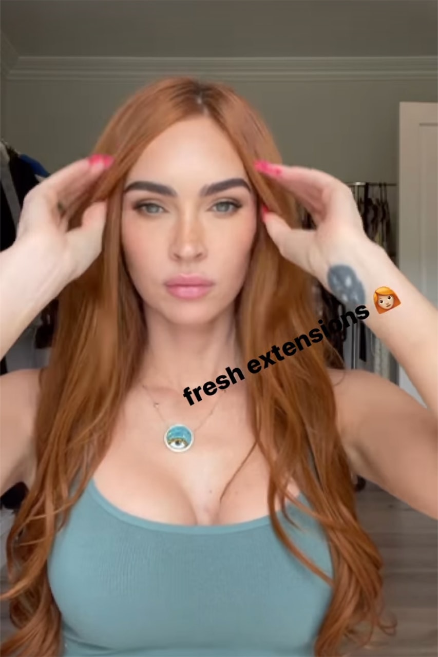 Megan Fox Ginger Red Hair Extensions Photos Instagram