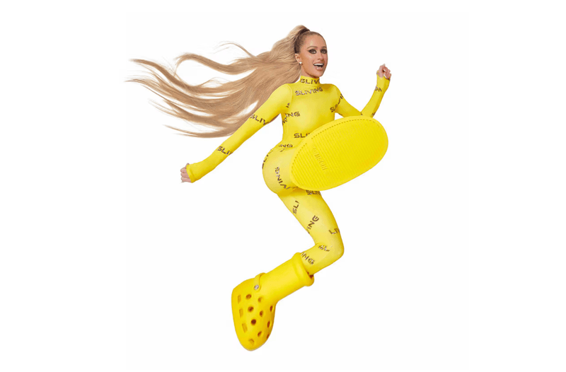 mschf crocs big yellow boots paris hilton bodysuit