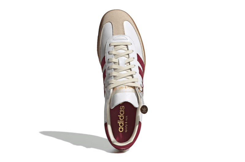 sporty and rich adidas samba sneaker white burgundy beige