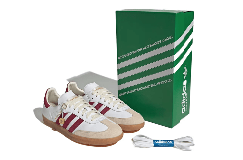 sporty and rich adidas samba sneaker white burgundy beige