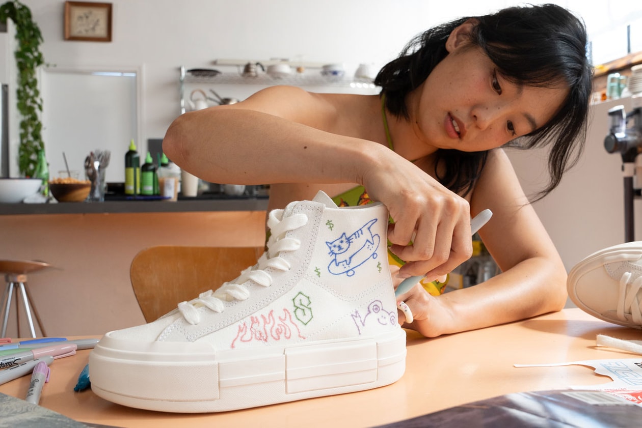 converse eunice chang style residency ctas cruise sneaker chuck taylor all star silhouette lace up high top shoe pink black blush skater skate 90s inspired los angeles california