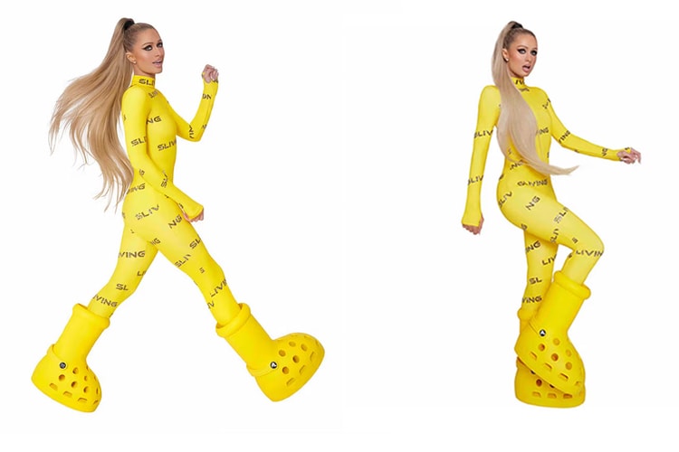 That's, Hot? Paris Hilton Models MSCHF x Crocs' Big Yellow Boots