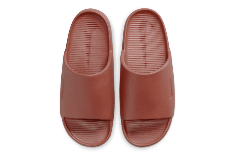 nike calm slide slip on rugged orange brown rust color