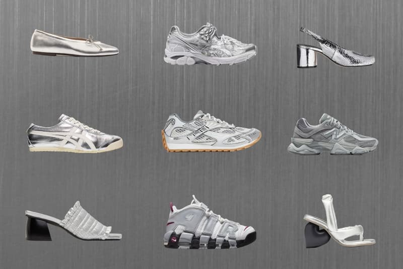 silver, footwear, shopping guide, sneakers, trends, Maguire, Cecilie Bahnsen x ASICS, Maison Margiela, Onitsuka Tiger, Bottega Veneta, New Balance, Ganni, Nike, YUME YUME
