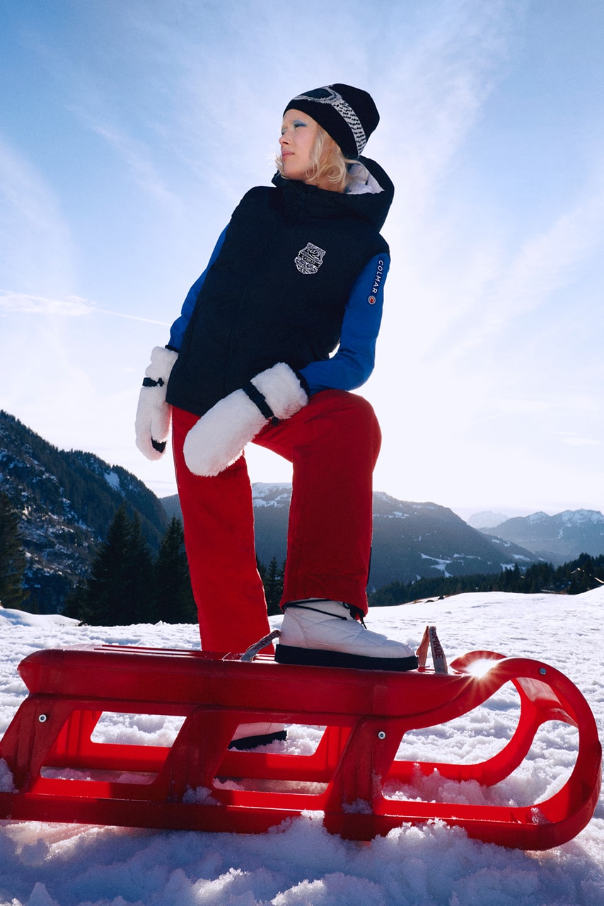 Joshua vides colmar ski clothes capsule knit artist art Caso Di Neve the race is on campaign vest skis erwin stricker 