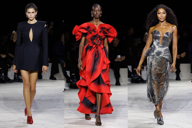 alexander mcqueen paris fashion week sarah burton red naomi campbell dress silver