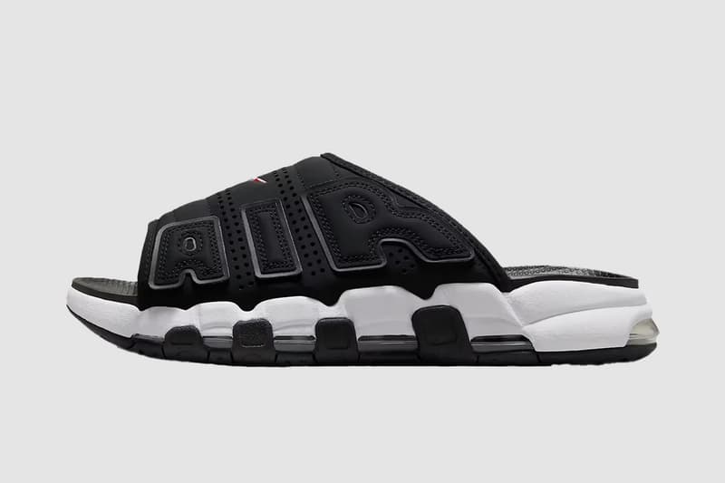 nike air more uptempo slide black white fj2708-001 release details