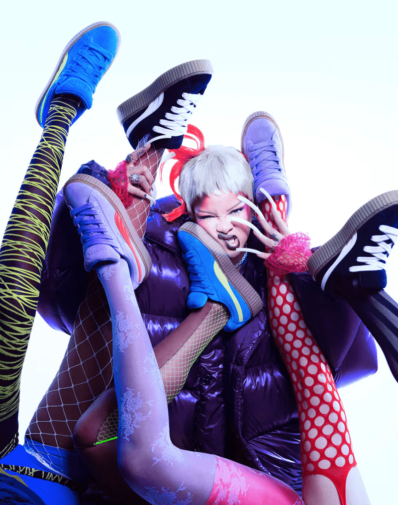 rihanna puma fenty creeper sneaker suede blue black orange