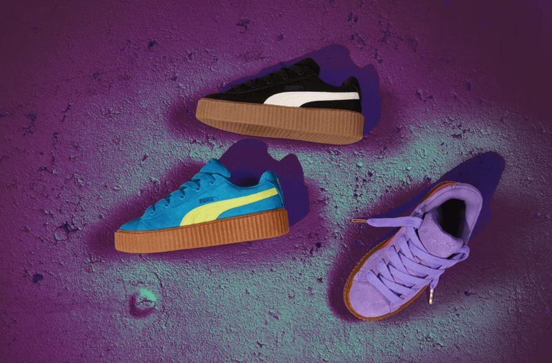 rihanna puma fenty creeper sneaker suede blue black orange