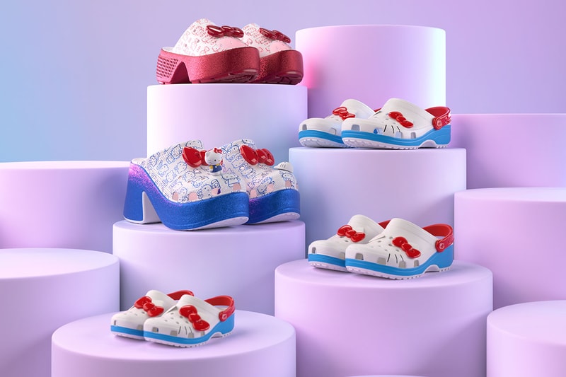 hello kitty crocs classic clogs shoes slip on white blue red bow