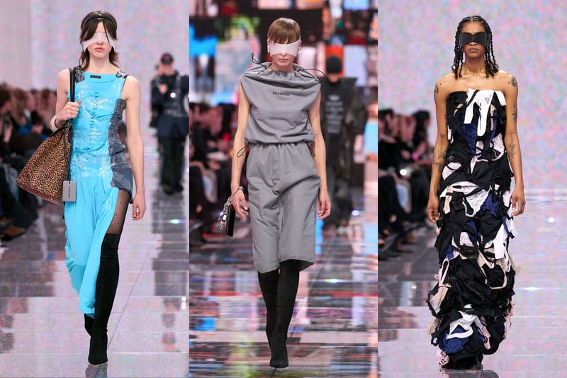 balenciaga paris fashion week runway show digital screens ebay hats underwear dresses