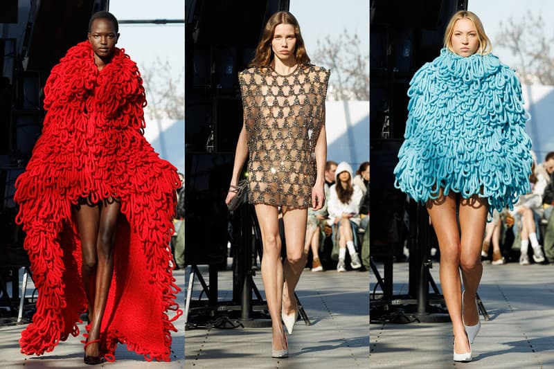 stella mccartney runway crystals tassels dresses paris red blue silver diamonds models