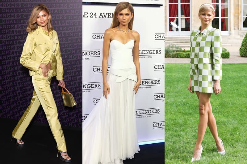 zendaya challengers movie film tennis tour red carpet green gown dress lacoste white top skirt