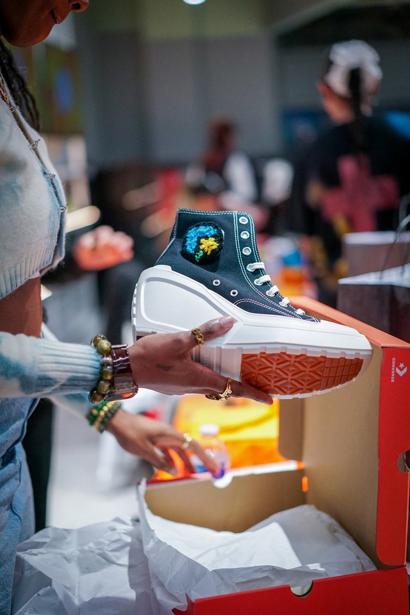 sneaker sisterhood converse offspring anniversary party workshop de luxe kats corner creative customization tufting keychains dj saint Ludo kings cross