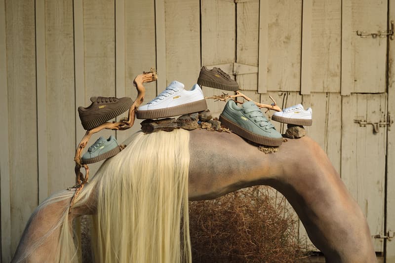 rihanna puma red carpet london event shoes creepers beige white green brown