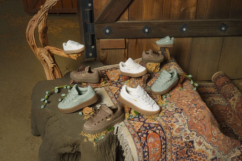 rihanna puma red carpet london event shoes creepers beige white green brown