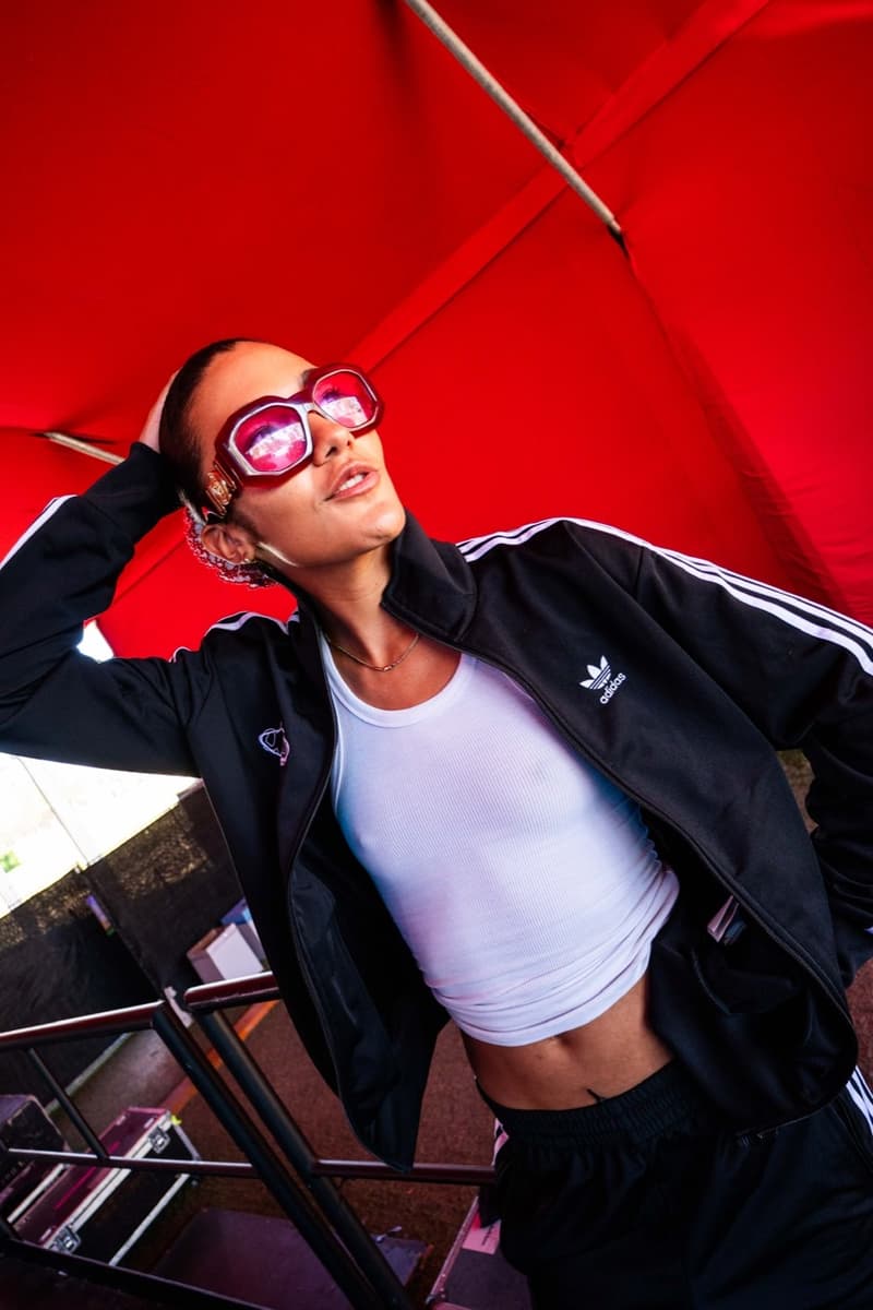 olivia dean adidas tracksuit track pants tshirt music artist performer