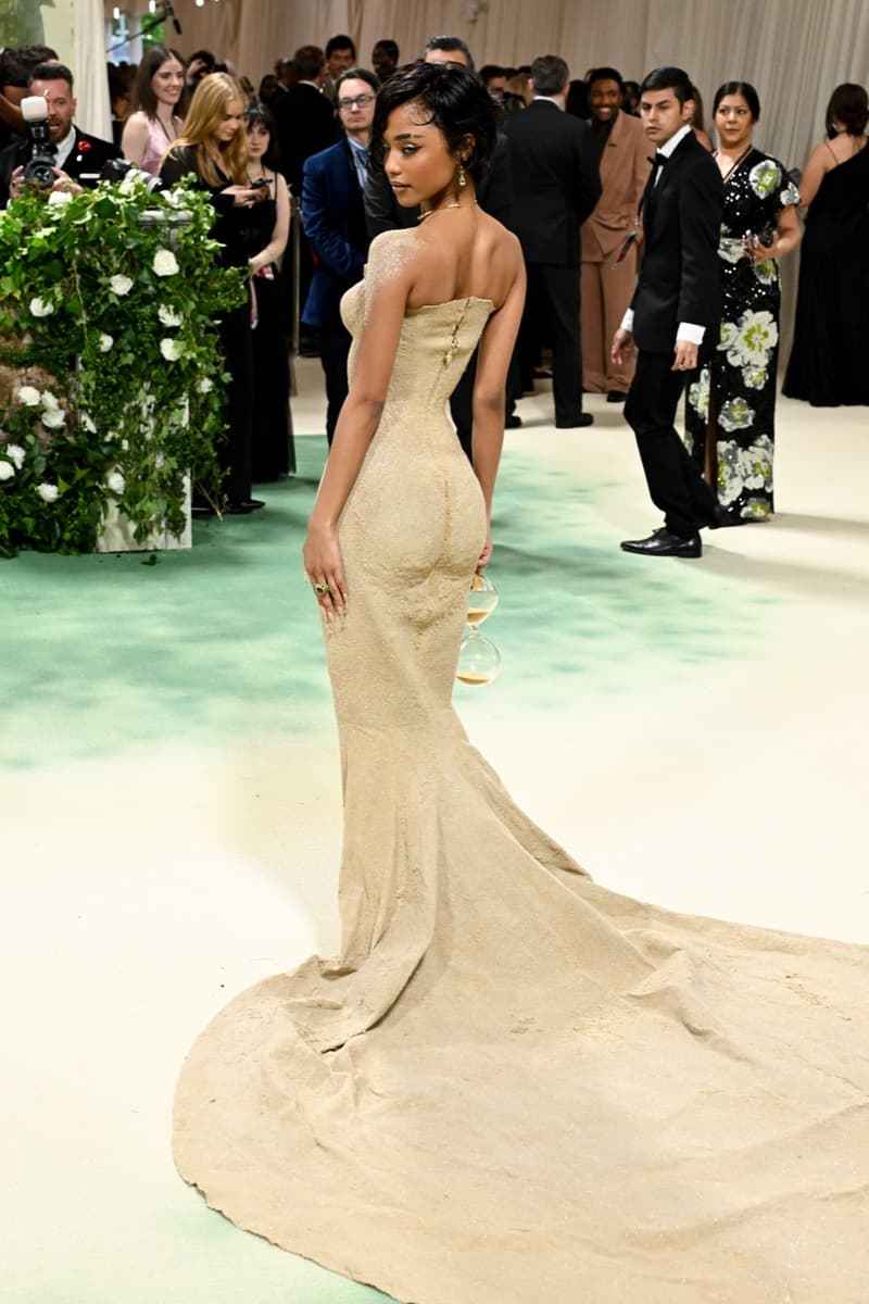 tyla met gala red carpet sand dress body woman balmain