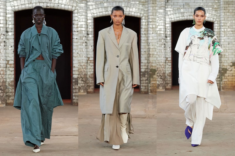 qasimi london fashion week runway woman man industrial draping clothes white blue