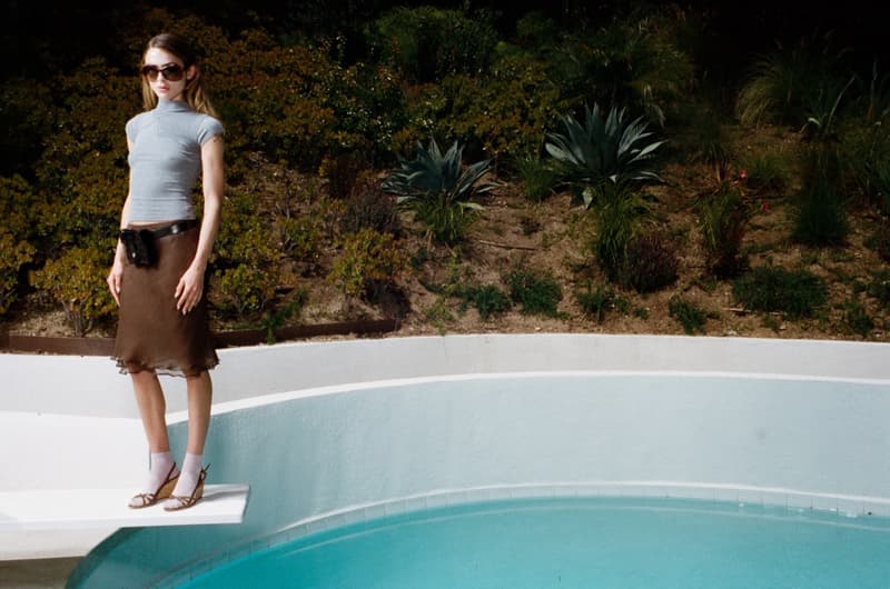 geel los angeles woman glasses skirt swimming pool heels 