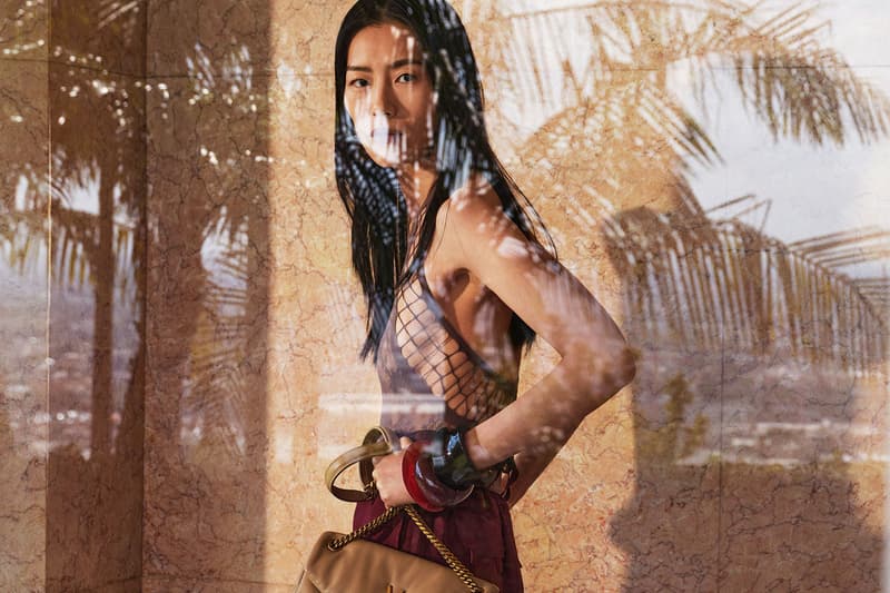 bella hadid saint laurent model woman lying white vest top