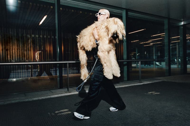 off white woman office sneakers pink blue suit eye masks laptop 