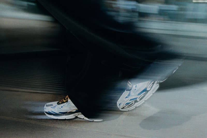 off white woman office sneakers pink blue suit eye masks laptop 