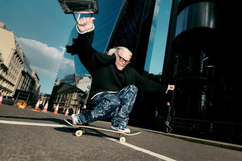 off white woman office sneakers pink blue suit eye masks laptop 