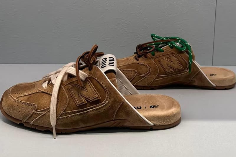 miu miu new balance 530 sneaker mules brown beige white suede