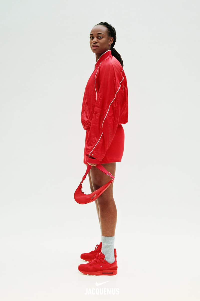 jacquemus nike sportswear clothing swoosh bags navy blue red tops skirts zip woman model