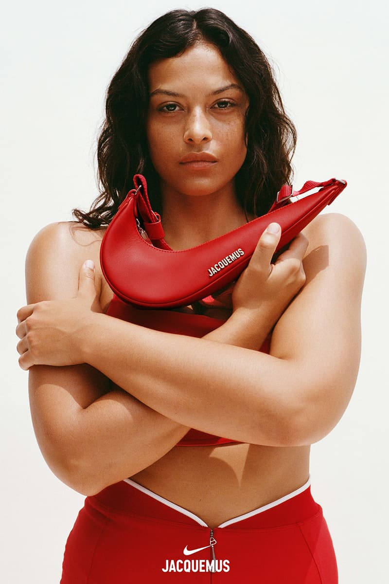 jacquemus nike sportswear clothing swoosh bags navy blue red tops skirts zip woman model