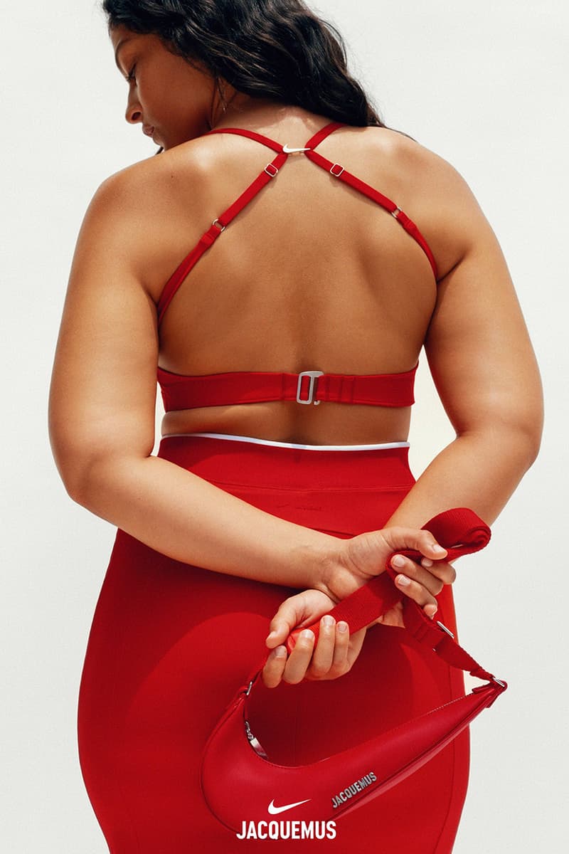 jacquemus nike sportswear clothing swoosh bags navy blue red tops skirts zip woman model
