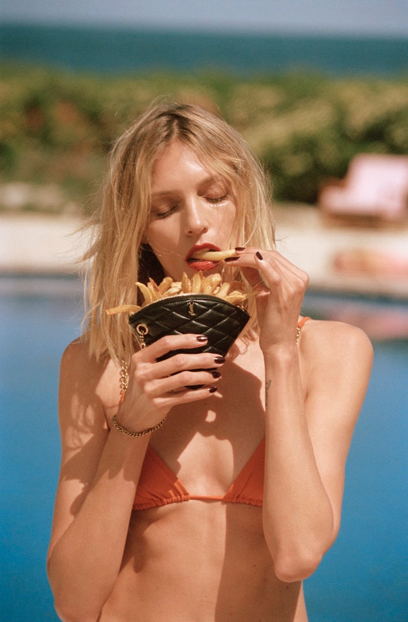 saint laurent tan lines beach woman. chip cone summer bikini water sea