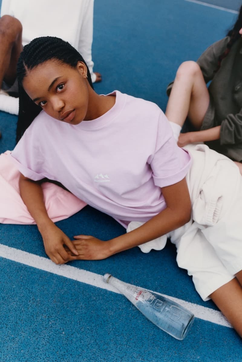 evian water bottle glass pharrell williams tennis caps bags shorts people pink beige blue