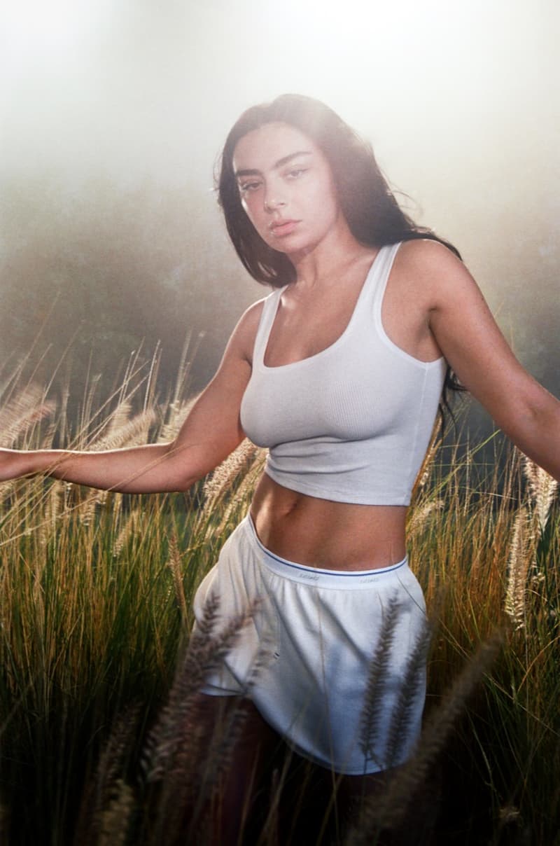 charli xcx woman wet bra lingerie garden skims kim kardashian