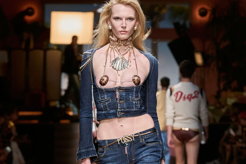 model alex consani woman top blonde tiny bra cups denim