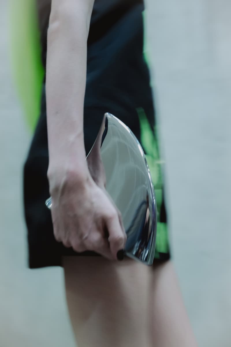 david koma apex bag shark fin metallic silver blue green gold