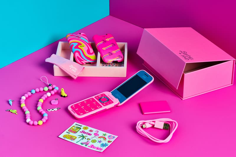 Barbie, HMD Flip Phone pink case palm tree sand