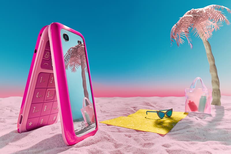 Barbie, HMD Flip Phone pink case palm tree sand