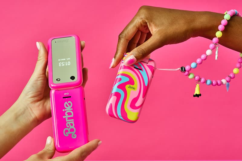 Barbie, HMD Flip Phone pink case palm tree sand