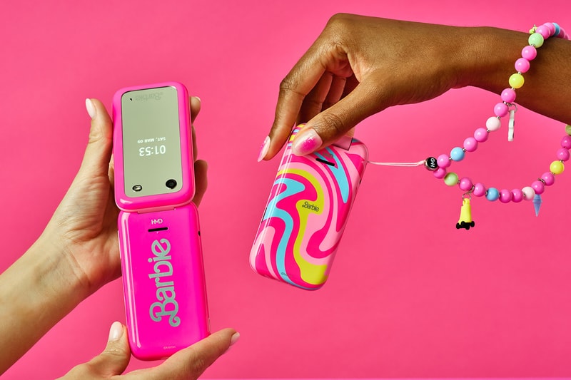 Barbie, HMD Flip Phone pink case palm tree sand