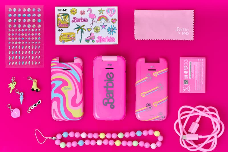 Barbie, HMD Flip Phone pink case palm tree sand