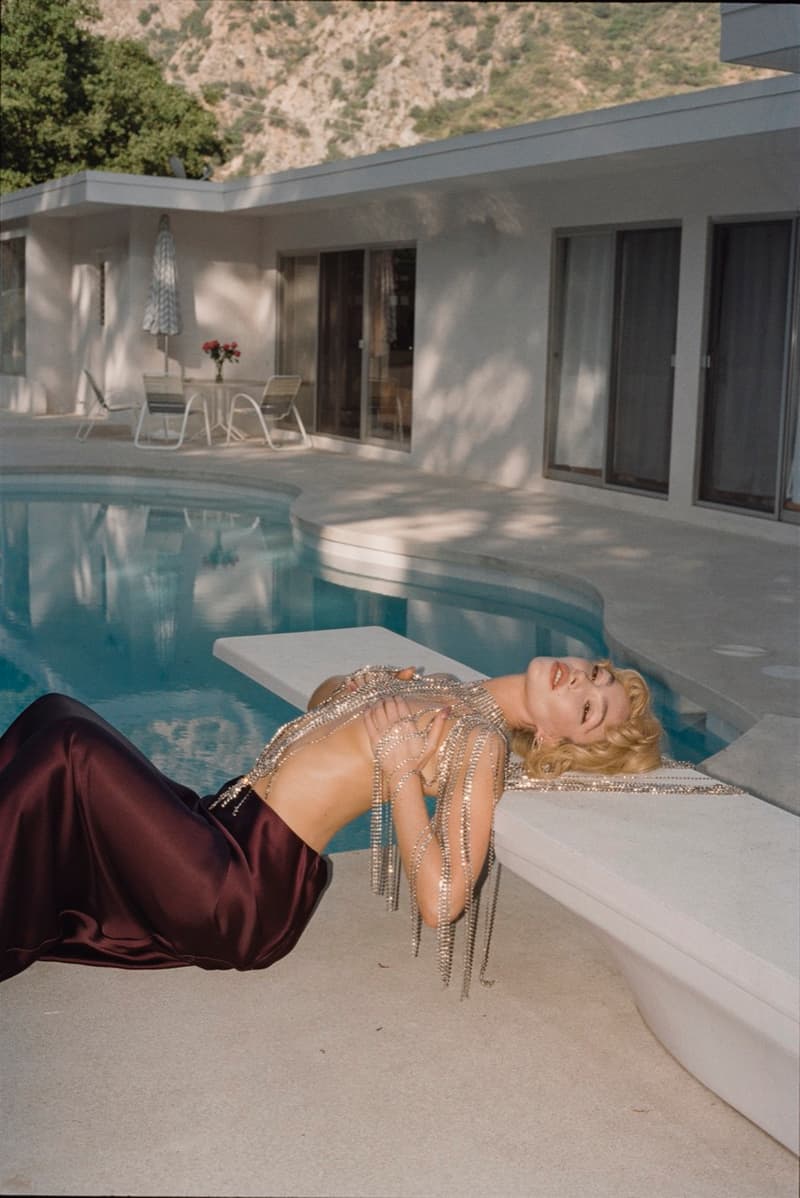 stories nadia lee cohen woman pool glittery sequin top sheer body skirt 