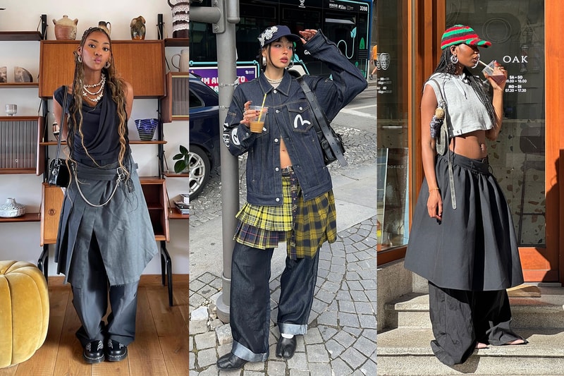 skirts over trousers belts chain jewelry girls women street style tartan print plaid