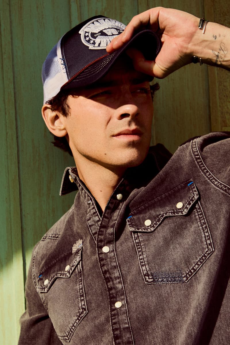 scotch & soda joe jonas collaborative collaboration capsule collection new apparel accessories leather fall/winter 2024 american west vintage americana wild photography aesthetics soccer jerseys trucker hats carpenter jeans denim fabrics embroidery
