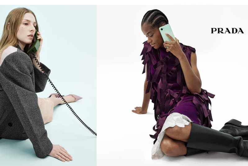 prada phone call hunter schafer letitia wright phones telephone green blue