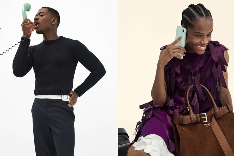 prada phone call hunter schafer letitia wright phones telephone green blue